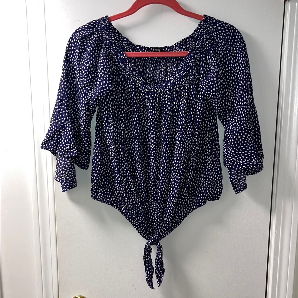 Express Navy Blouse with White Dots